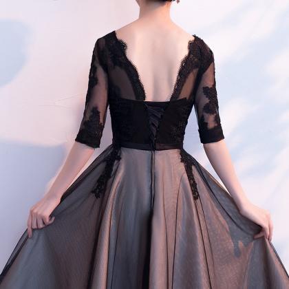 Black Tulle Lace High Low Prom Dress Evening..