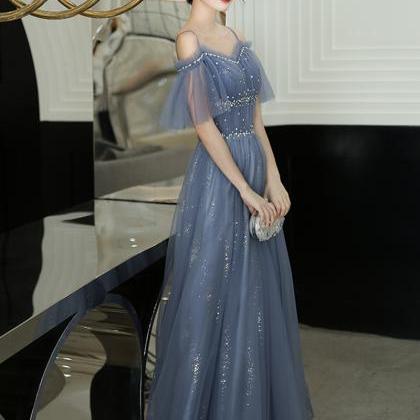 Blue Tulle Long Prom Dress Evening Dress,pl3832
