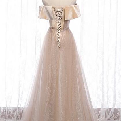 White Square Neck Shiny A-Line Long Prom Dress,DP1557 main image 1