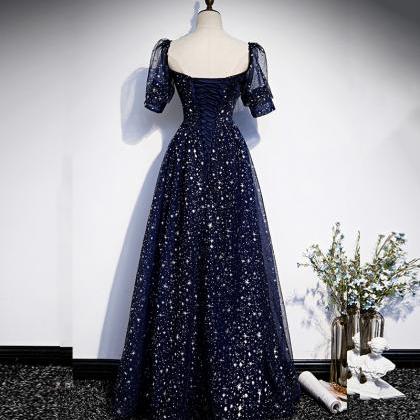 Blue Tulle Long Prom Dress Blue Evening..