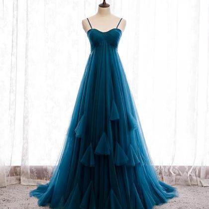 Blue Tulle Long Prom Gown Evening Dress,pl3868