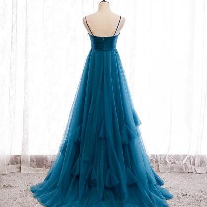 Blue Tulle Long Prom Gown Evening Dress,pl3868