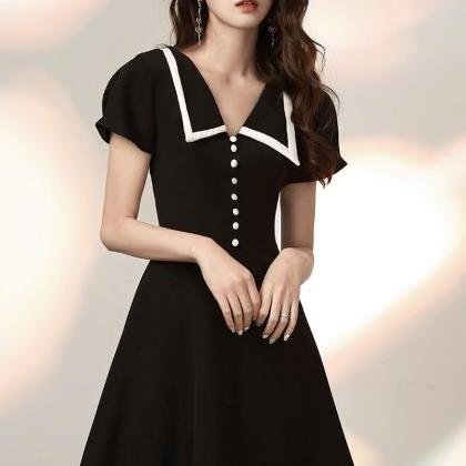 Black Evening Dress, Short Sleeve Birthday..