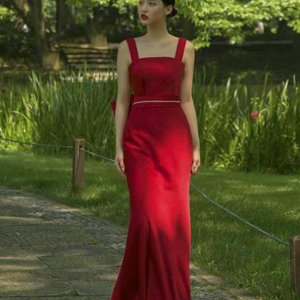 New elegant red classy sleeveless spaghetti strap party dress, heavy bead evening dress Y816