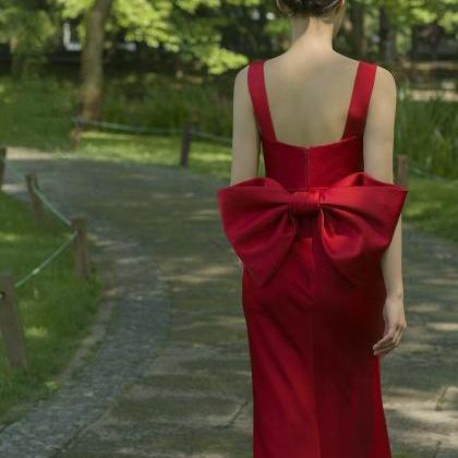 Elegant Red Spaghetti Strap Midi Holiday Dress Casual Birthday Party Dresses Christmas Party Dress main image 0