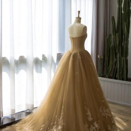 Strapless Prom Dress,yellow Tulle Wedding..