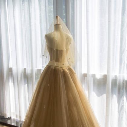 Strapless Prom Dress,yellow Tulle Wedding..