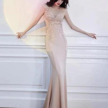 Champagne Party Dress,round Neck Evening..