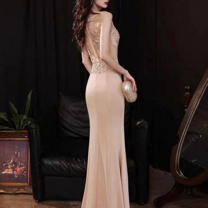 Champagne Party Dress,round Neck Evening..