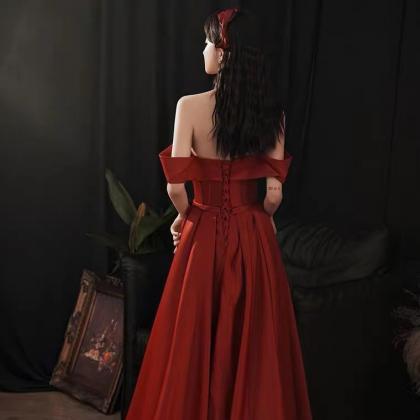 Off Shoulder Red Prom Dress,charming,satin Evening..