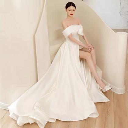 Satin Light Wedding Dress, Style, Bridal Evening..