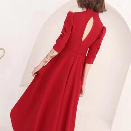 ,red High Low Dress,long Sleeve Midi Dress,high..