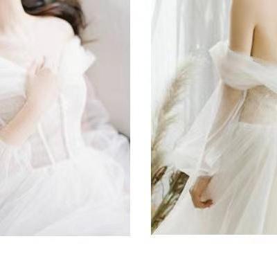 Off Shoulder Bridal Dress,lace Midi Dress,light..