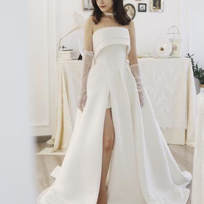 ,strapless Wedding Dress,satin Bridal Dress,split..