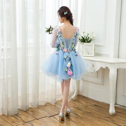 ,blue Homecoming Dress,floral Fancy Party..