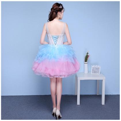 ,colorful Homecoming Dress, V- Neck Party..