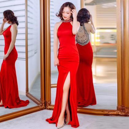 Luxury, Atmosphere Dress, Style, Red Sexy, Slim..