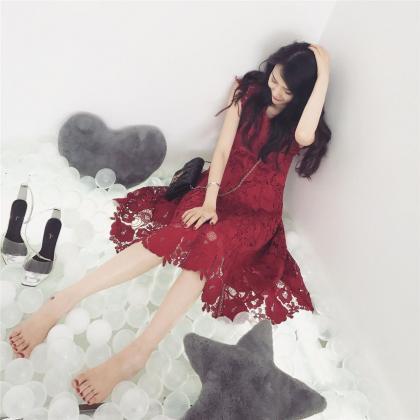 ,summer And Spring,lace Homceoming Dress,red Midi..