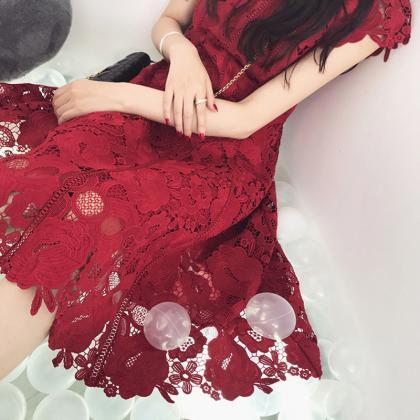 ,summer And Spring,lace Homceoming Dress,red Midi..