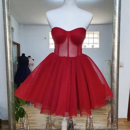 Sweetheart Neck Short Red Prom Dresses, Short Red..