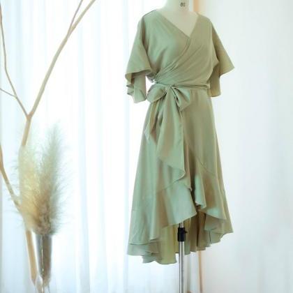 Green Satin Bridesmaid Dresses Pale Sage Green..