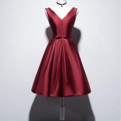 Minimalist V-neck Burgundy Prom Dress,burgundy..
