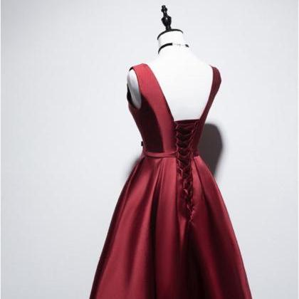 Minimalist V-neck Burgundy Prom Dress,burgundy..