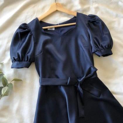 Shining Navy Party Dress Puff Sleeve Small Bishop..