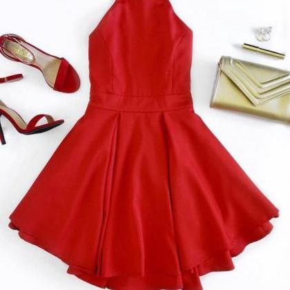 Halter Prom Dress,red Prom Dress,mini Prom..