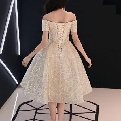 Sweetheart Appliqued Corset Top Short Prom Dress Champagne