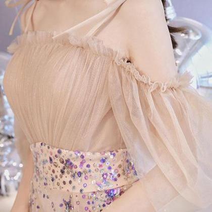 Champagne Tulle Short Prom Dress, Champagne Tulle..