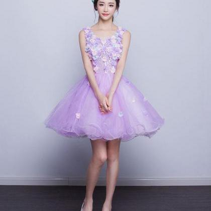 Cute V Neck Tulle Short Prom Dress, Homecoming..