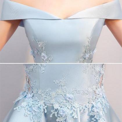 Light Blue High Low Lace Prom Dress, Evening..