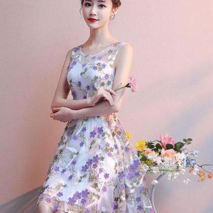 Cute Tulle Purple Flower Short Prom Dress Tulle..