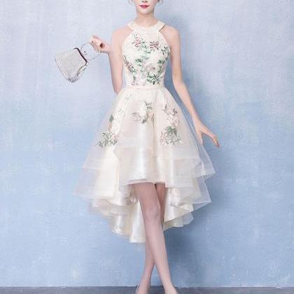 Light Champagne Tulle Lace Short Prom Dress,..