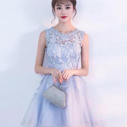Gray Tulle Lace Short Prom Dress, Gray Homecoming..