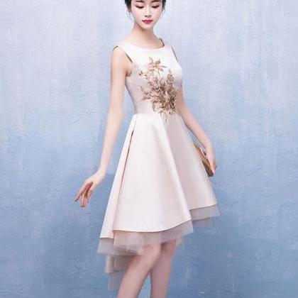 Champagne Satin Lace Short Prom Dress, Champagne..