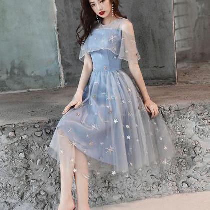 Blue Tulle Lace Short Prom Dress, Blue Homecoming..