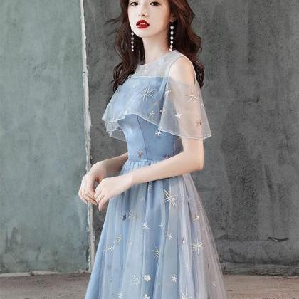 Blue Tulle Lace Short Prom Dress, Blue Homecoming..
