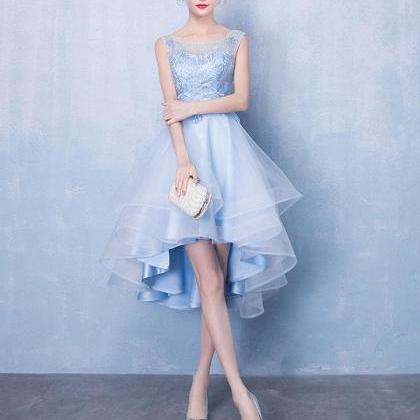 Blue Round Neck Tulle Short Prom Dress, Blue..