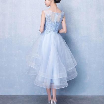 Blue Round Neck Tulle Short Prom Dress, Blue..
