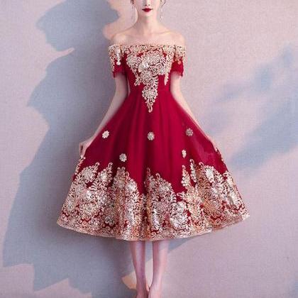 Burgundy Lace Short Prom Dress, Burgundy Lace..