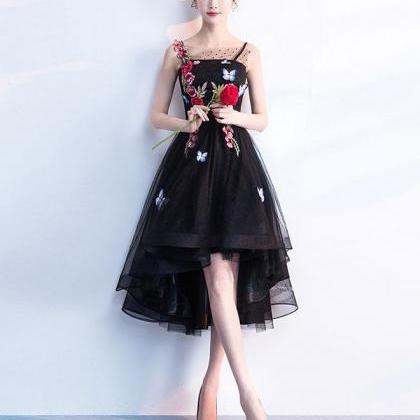 Cute Black Tulle Lace Applique Short Prom Dress,..