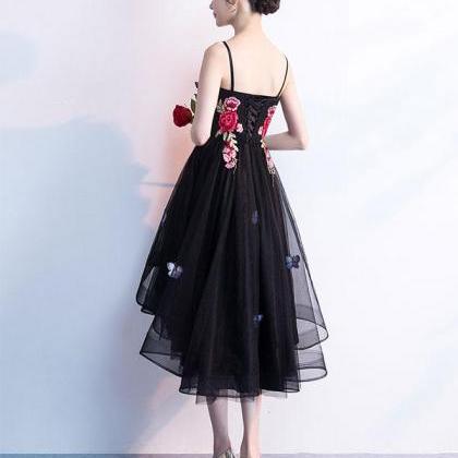 Cute Black Tulle Lace Applique Short Prom Dress,..