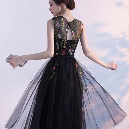 Black Round Neck Lace Tulle Short Prom Dress,..