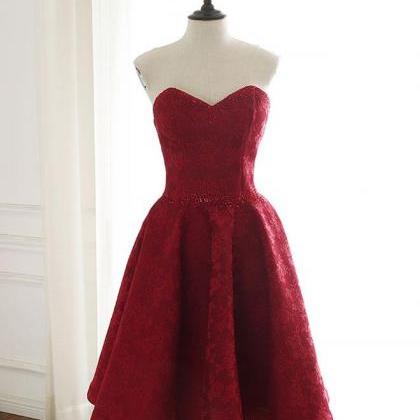 Burgundy Sweetheart Lace Short Prom Dress Burgundy..