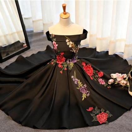 Black Satin Short Prom Dress, Black Evening..