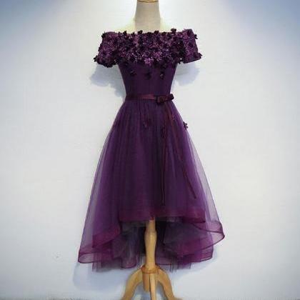 Cute Purple High Low Prom Dress, Purple Evening..