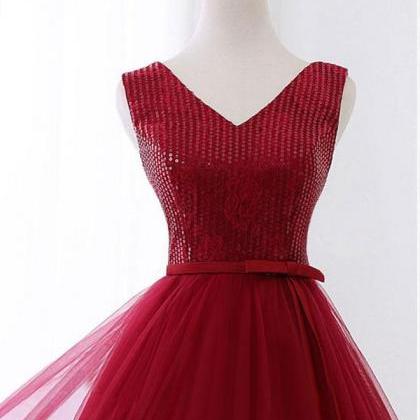 Cute V Neck Sequins Tulle Short Prom Dress,..