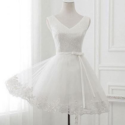 Cute V Neck Sequins Tulle Short Prom Dress,..